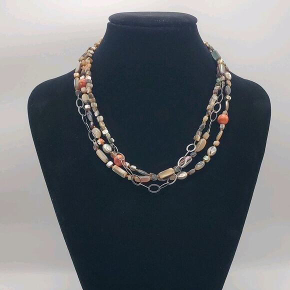 SILPADA Sterling Silver FIESTA FUN Coral Mother of Pearl Abalone Necklace #N1563 - Picture 1 of 8